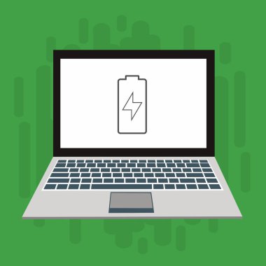 Düz çizim dizüstü bilgisayarı yükle, Güç dolgusu vektör ikonu tasarım resimleme şablonu