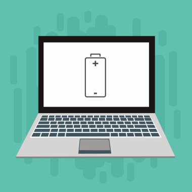 Düz çizim dizüstü bilgisayarı yükle, Güç dolgusu vektör ikonu tasarım resimleme şablonu