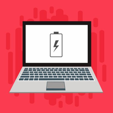 Piller dizüstü bilgisayarı şarj ediyor. Pil seviyesi göstergesi. Durum Bataryası simgesi. vektör çizim şablonu