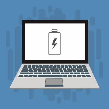 Piller dizüstü bilgisayarı şarj ediyor. Pil seviyesi göstergesi. Durum Bataryası simgesi. vektör çizim şablonu