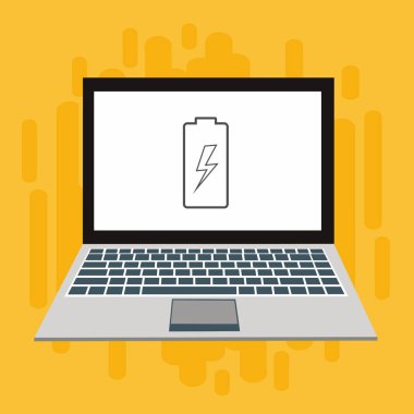 Piller dizüstü bilgisayarı şarj ediyor. Pil seviyesi göstergesi. Durum Bataryası simgesi. vektör çizim şablonu