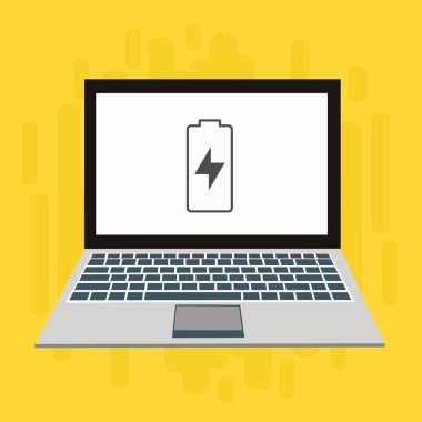 Düz çizim dizüstü bilgisayarı yükle, Güç dolgusu vektör ikonu tasarım resimleme şablonu