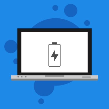 Düz dizüstü bilgisayarı yükle, güç dolgusu vektör simgesi tasarımı