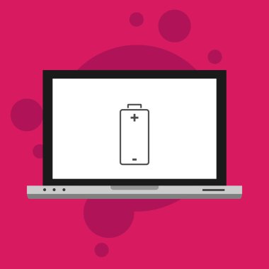 Düz dizüstü bilgisayarı yükle, güç dolgusu vektör simgesi tasarımı