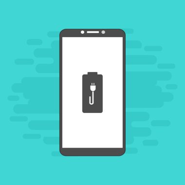 Arkaplanda Batarya Simgesi Vektör İllüstrasyonlu akıllı telefon.