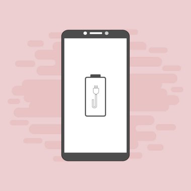 Arkaplanda Batarya Simgesi Vektör İllüstrasyonlu akıllı telefon.