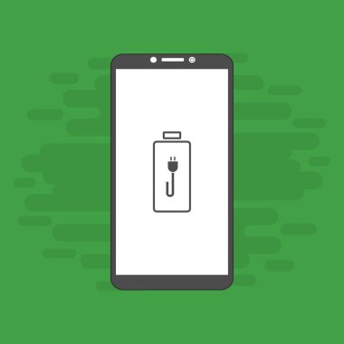 Arkaplanda Batarya Simgesi Vektör İllüstrasyonlu akıllı telefon.