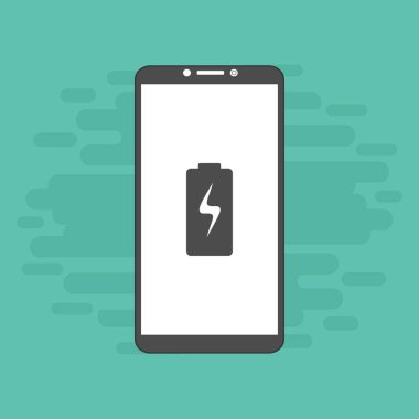 Batarya şarj edilmiş akıllı telefon simgesi. Pil seviyesi göstergesi. Durum raporu. Batarya simgesi. Elektrik pil vektörü