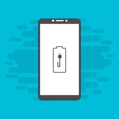 Arkaplanda Batarya Simgesi Vektör İllüstrasyonlu akıllı telefon.