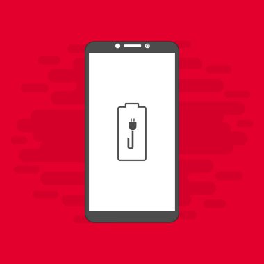 Arkaplanda Batarya Simgesi Vektör İllüstrasyonlu akıllı telefon.