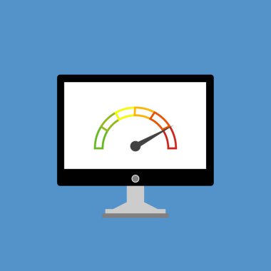 Dizüstü bilgisayarda hız testi. Hız göstergesi internet hız teknolojisi. Vektör illüstrasyonu