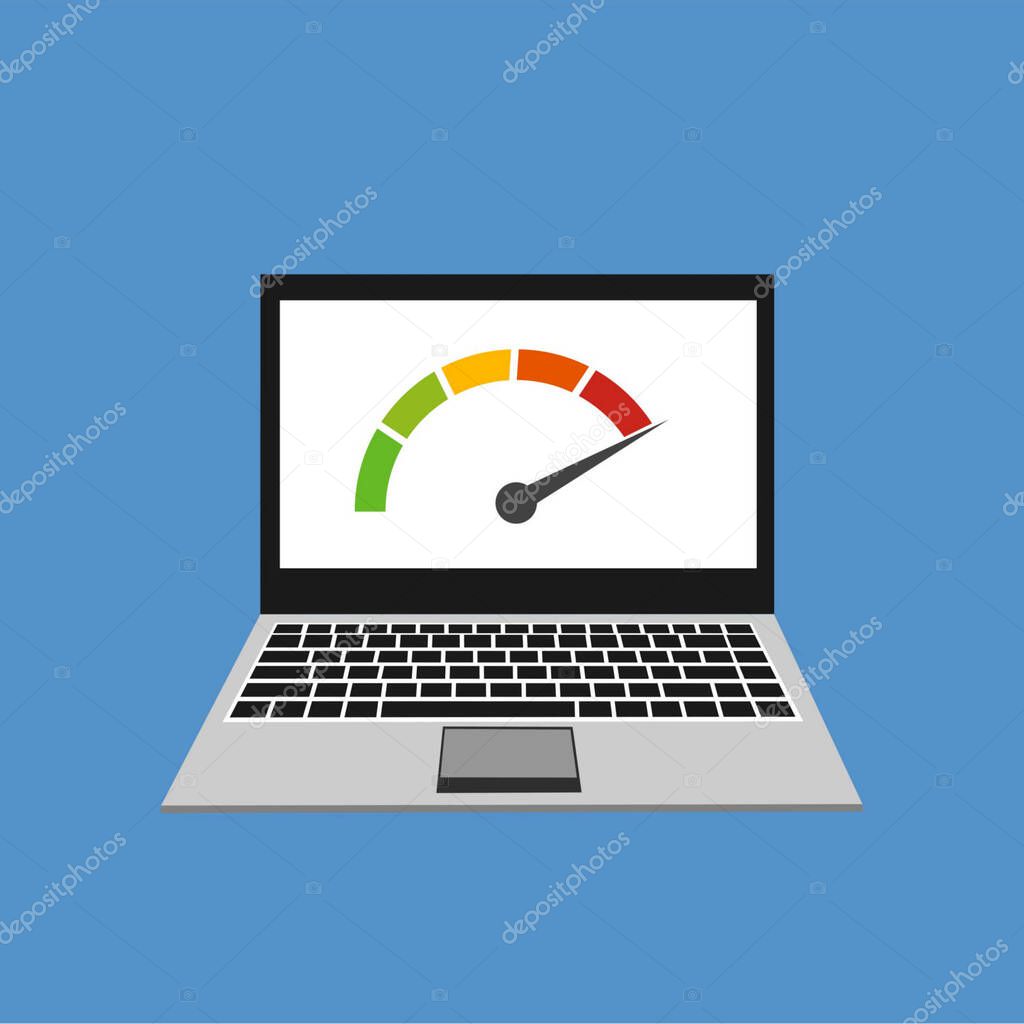 High performance concept. speedometer on a laptop. vector illustration