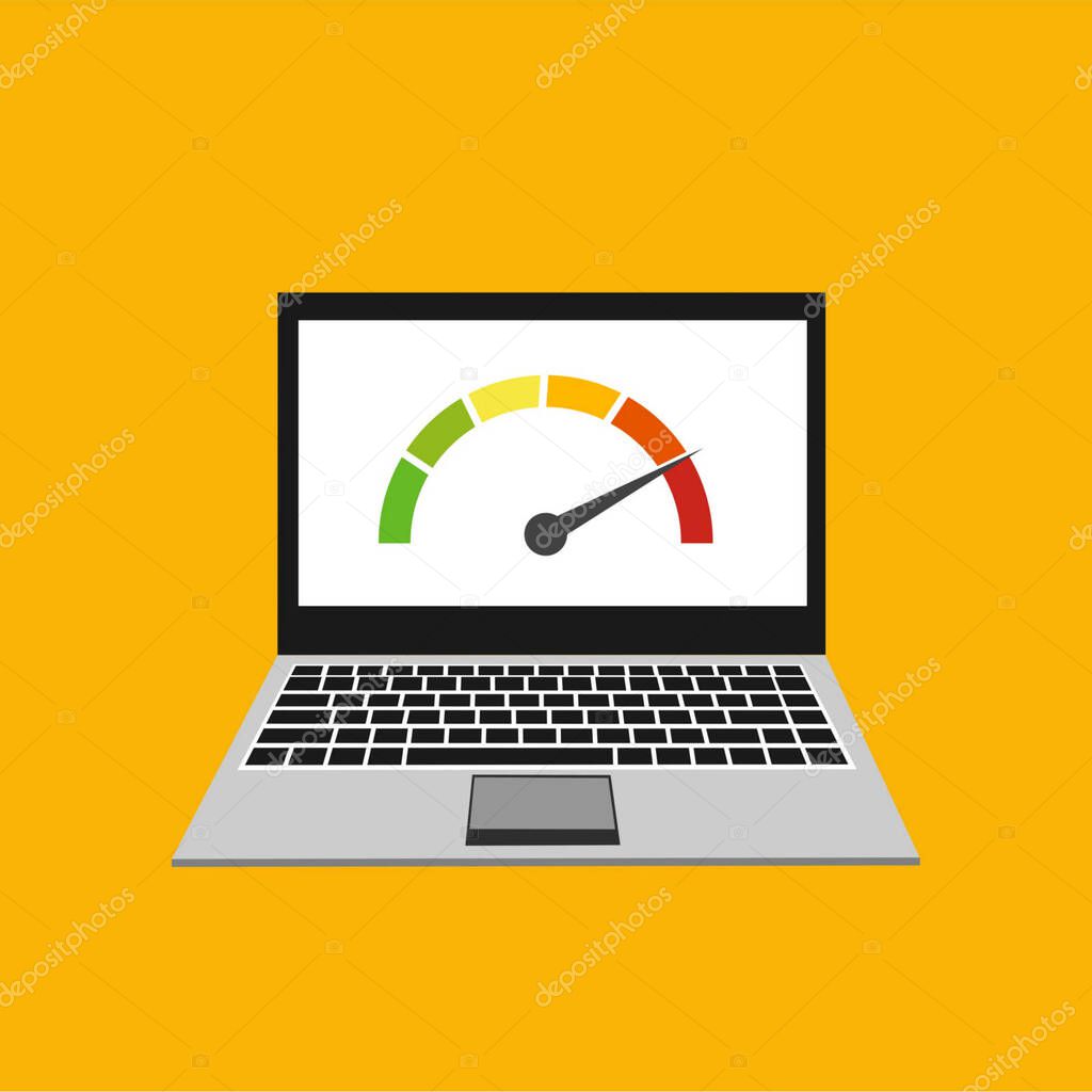 High performance concept. speedometer on a laptop. vector illustration
