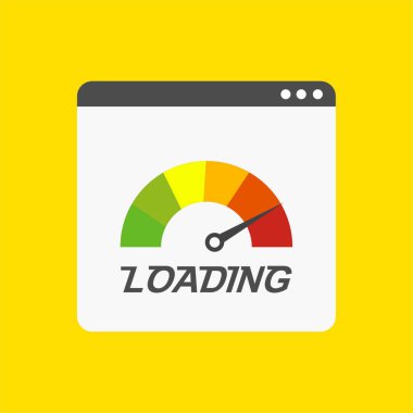 Hız Ölçer Web Tarayıcı Teknolojisi ile Site Hız Test Kavrama ve Geliştirme. Web afişi, iş sunumu, reklam materyali için vektör illüstrasyonu.