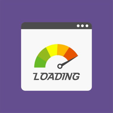 Hız Ölçer Web Tarayıcı Teknolojisi ile Site Hız Test Kavrama ve Geliştirme. Web afişi, iş sunumu, reklam materyali için vektör illüstrasyonu.