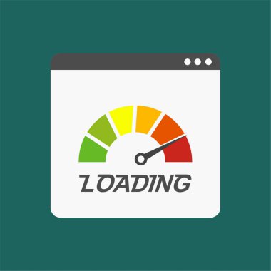 Hız Ölçer Web Tarayıcı Teknolojisi ile Site Hız Test Kavrama ve Geliştirme. Web afişi, iş sunumu, reklam materyali için vektör illüstrasyonu.