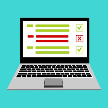 Çevrimiçi araştırma. İnternet araştırması, mobil anket, oy veren vektör konsepti. Kullanımı kolay ve son derece kişiselleştirilebilir. Renkli arkaplanda izole edilmiş modern vektör illüstrasyon kavramı.