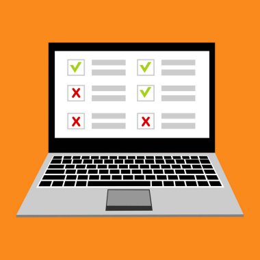 Çevrimiçi araştırma. İnternet araştırması, mobil anket, oy veren vektör konsepti. Kullanımı kolay ve son derece kişiselleştirilebilir. Renkli arkaplanda izole edilmiş modern vektör illüstrasyon kavramı.