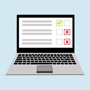 Çevrimiçi araştırma. İnternet araştırması, mobil anket, oy veren vektör konsepti. Kullanımı kolay ve son derece kişiselleştirilebilir. Renkli arkaplanda izole edilmiş modern vektör illüstrasyon kavramı.