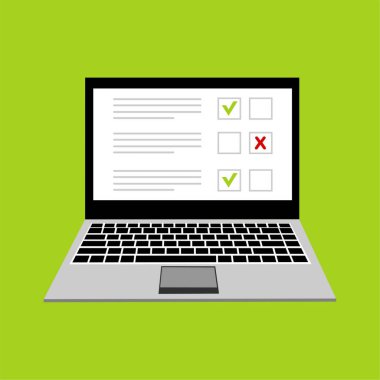 Çevrimiçi araştırma. İnternet araştırması, mobil anket, oy veren vektör konsepti. Kullanımı kolay ve son derece kişiselleştirilebilir. Renkli arkaplanda izole edilmiş modern vektör illüstrasyon kavramı.