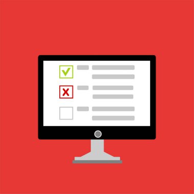 Web pankartları ve bilgi grafikleri için online araştırma konsepti tasarımı. Bilgisayarda çevrimiçi form doldur. Düz biçim vektör illüstrasyonu.