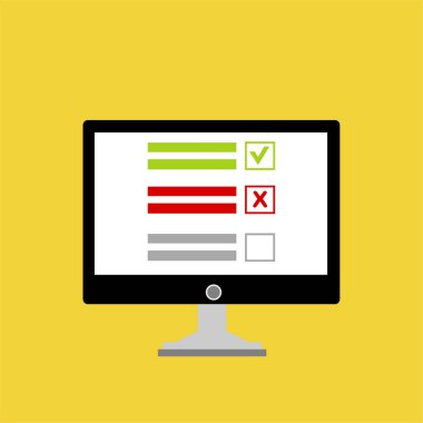 Web pankartları ve bilgi grafikleri için online araştırma konsepti tasarımı. Bilgisayarda çevrimiçi form doldur. Düz biçim vektör illüstrasyonu.