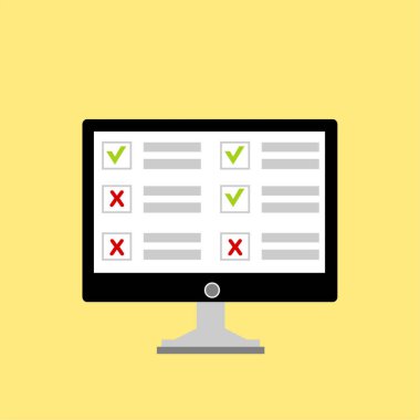 Web pankartları ve bilgi grafikleri için online araştırma konsepti tasarımı. Bilgisayarda çevrimiçi form doldur. Düz biçim vektör illüstrasyonu.