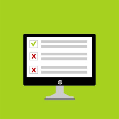 Web pankartları ve bilgi grafikleri için online araştırma konsepti tasarımı. Bilgisayarda çevrimiçi form doldur. Düz biçim vektör illüstrasyonu.