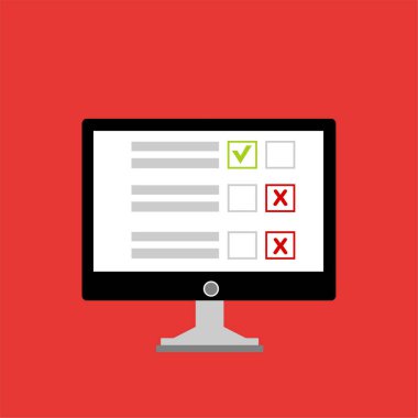 Web pankartları ve bilgi grafikleri için online araştırma konsepti tasarımı. Bilgisayarda çevrimiçi form doldur. Düz biçim vektör illüstrasyonu.