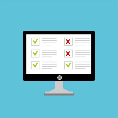 Web pankartları ve bilgi grafikleri için online araştırma konsepti tasarımı. Bilgisayarda çevrimiçi form doldur. Düz biçim vektör illüstrasyonu.