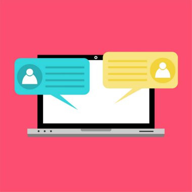 Laptop ekranında bir konuşma balonu mesajı belirir çevrimiçi sohbet vektör örnekleme kavramını betimler