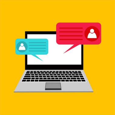 konuşma kabarcıkları ile monitör bilgisayar