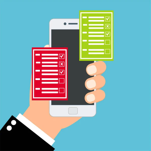 Обзор Обратная Связь Conceptonline Обследование Контрольный Список Рука Держит Планшет — стоковый вектор