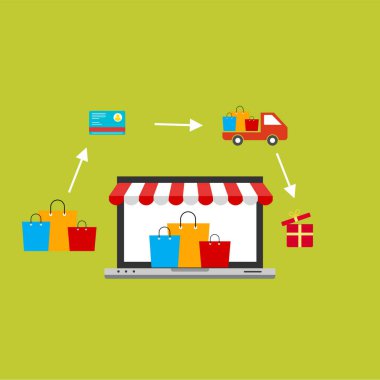 Modern Düz Tasarım İnsanları ve M-Ticaret için İş Konsepti, Minimum Vektör Bilgileri.