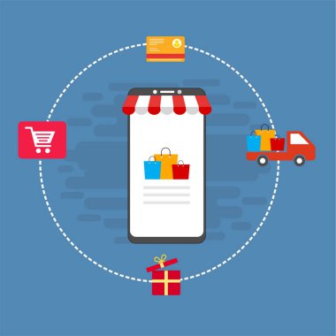 Web sitesinde Alışveriş Çevrimiçi veya Mobil Uygulama Vektörü Pazarlama ve Dijital Pazarlama