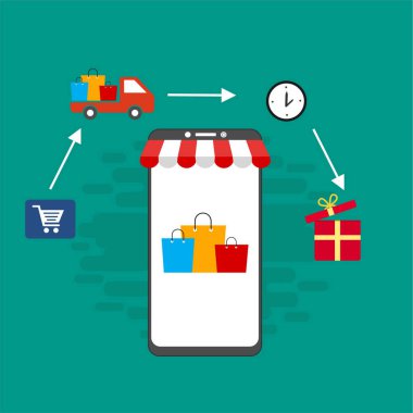 Web sitesinde Alışveriş Çevrimiçi veya Mobil Uygulama Vektörü Pazarlama ve Dijital Pazarlama