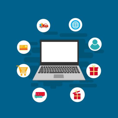 Web sitesi ve mobil web sitesi için Buy Online 'ın düz tasarım pankartı, kullanımı kolay ve son derece kişiselleştirilebilir. Renkli arkaplanda izole edilmiş modern vektör illüstrasyon kavramı.