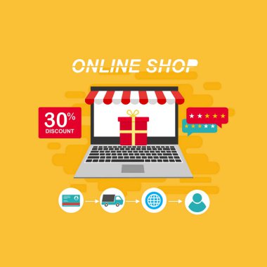 Web sitesinde Alışveriş Çevrimiçi veya Mobil Uygulama Vektörü Pazarlama ve Dijital Pazarlama