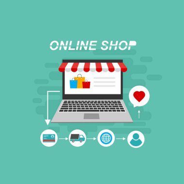 Web sitesinde Alışveriş Çevrimiçi veya Mobil Uygulama Vektörü Pazarlama ve Dijital Pazarlama