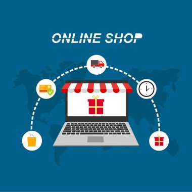 Web sitesinde Alışveriş Çevrimiçi veya Mobil Uygulama Vektörü Pazarlama ve Dijital Pazarlama