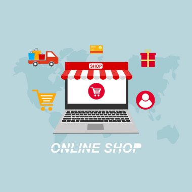 Web sitesinde Alışveriş Çevrimiçi veya Mobil Uygulama Vektörü Pazarlama ve Dijital Pazarlama