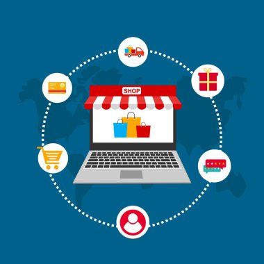 Web sitesinde Alışveriş Çevrimiçi veya Mobil Uygulama Vektörü Pazarlama ve Dijital Pazarlama