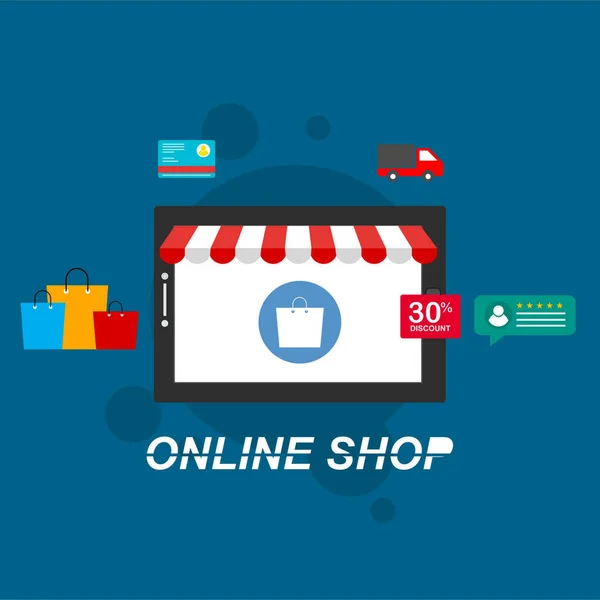 Online Shopping App Cadeaus Shopping Items Creditcards Kortingsbonnen Een Smartphonemodern — Stockvector