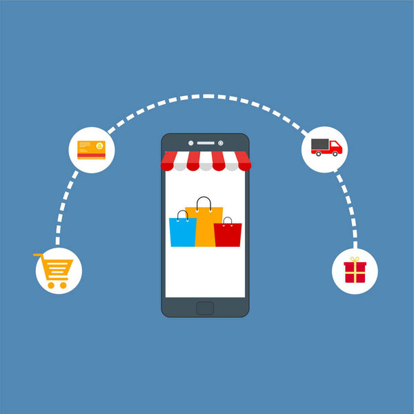 Иллюстрация покупок и покупок онлайн с иконкой вектора
