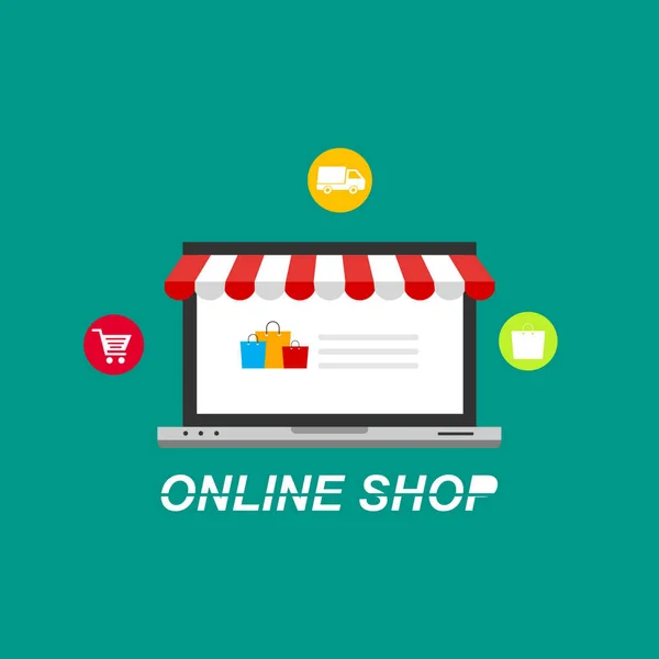 Online Shopping Concept Met Open Laptop Smartphone — Stockvector
