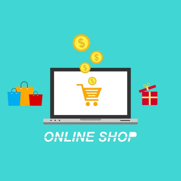 Concetto Shopping Online Con Laptop Smartphone Aperti — Vettoriale Stock