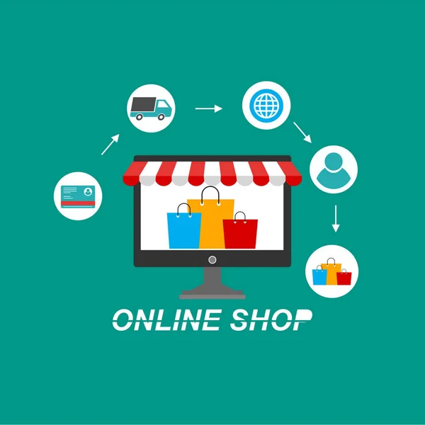 Concept Online Shop Digital Marketing Vector Illustration Flat Design — Stock Vector