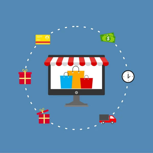Onderwerp Online Shop Digital Marketing Vector Illustratie Plat Ontwerp — Stockvector