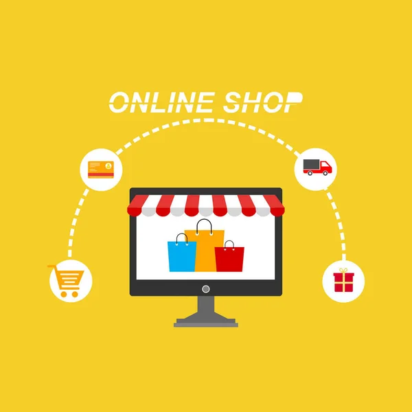 Concepto Tienda Online Vector Marketing Digital Ilustración Diseño Plano — Vector de stock