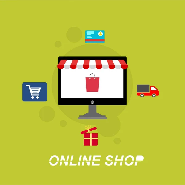 Online Shopping Concept Open Laptop — Stock Vector